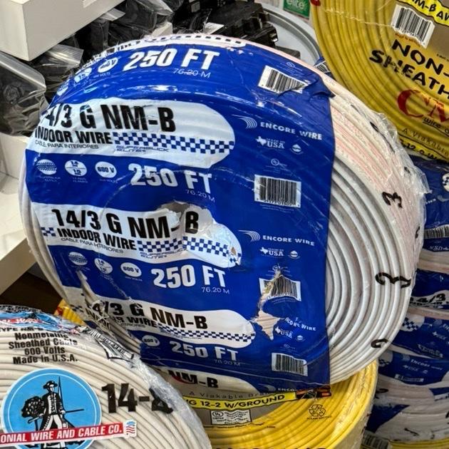 Encore Wire 14/3 G NM-B Indoor Wire 250 FT Roll 600V Electrical Cable for Indoor Use