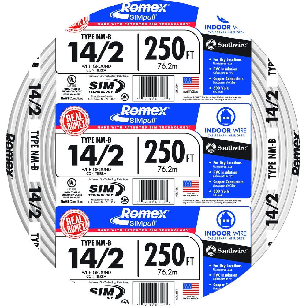 14/2 romex/colonial/cerromax wire 250ft roll