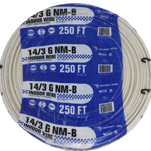 Encore Wire 14/3 G NM-B Indoor Wire 250 FT Roll 600V Electrical Cable for Indoor Use