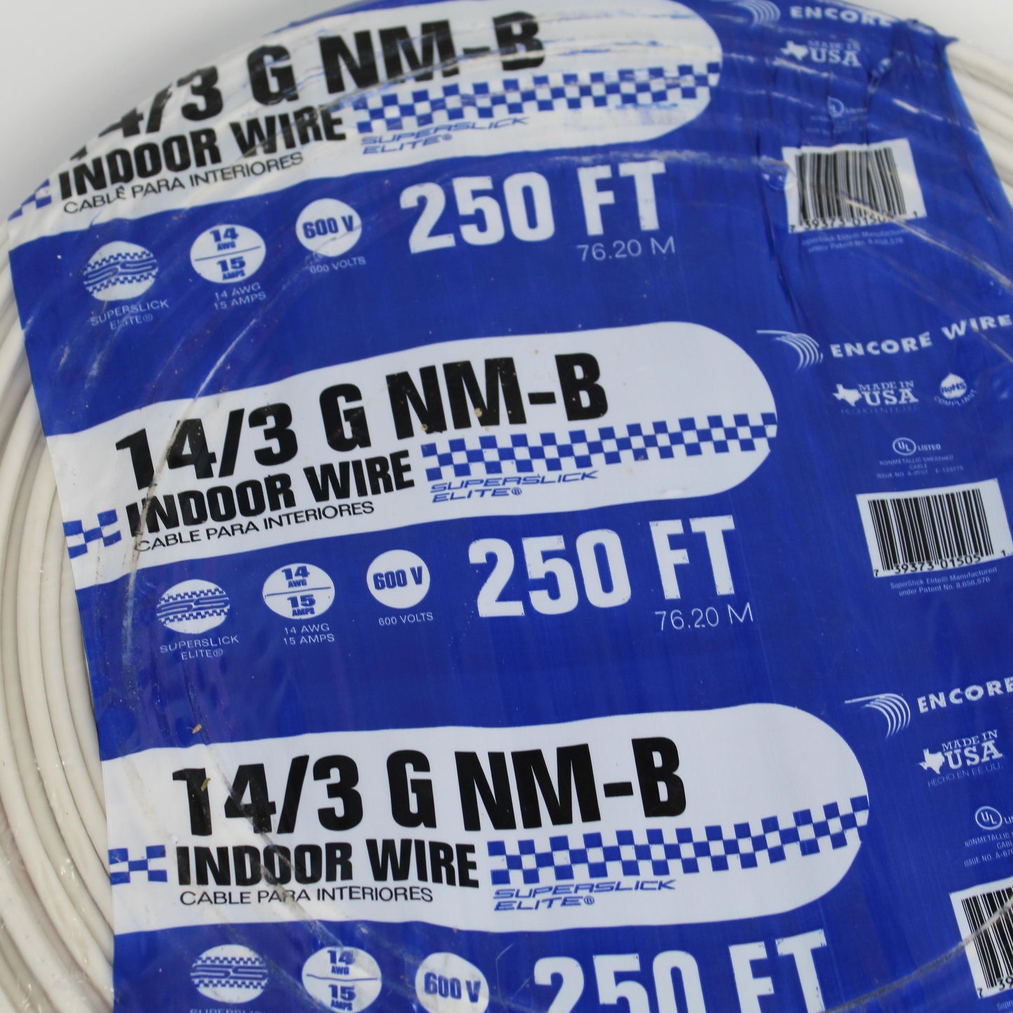 Encore Wire 14/3 G NM-B Indoor Wire 250 FT Roll 600V Electrical Cable for Indoor Use